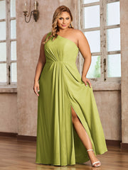 One Shoulder Long Chiffon Dresses with Slit Clover