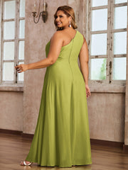 One Shoulder Long Chiffon Dresses with Slit Clover