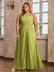 One Shoulder Long Chiffon Dresses with Slit Clover