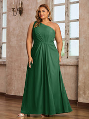 One Shoulder Long Chiffon Dresses with Slit Dark Green