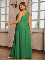 One Shoulder Long Chiffon Dresses with Slit Emerald