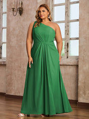 One Shoulder Long Chiffon Dresses with Slit Emerald