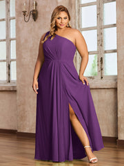 One Shoulder Long Chiffon Dresses with Slit Grape
