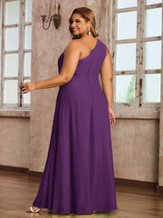 One Shoulder Long Chiffon Dresses with Slit Grape