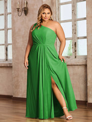 One Shoulder Long Chiffon Dresses with Slit Green
