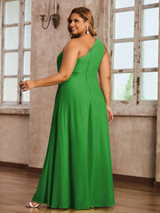 One Shoulder Long Chiffon Dresses with Slit Green