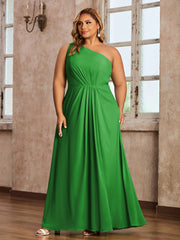 One Shoulder Long Chiffon Dresses with Slit Green
