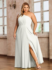 One Shoulder Long Chiffon Dresses with Slit Ivory