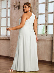 One Shoulder Long Chiffon Dresses with Slit Ivory