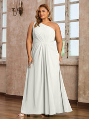 One Shoulder Long Chiffon Dresses with Slit Ivory