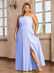 One Shoulder Long Chiffon Dresses with Slit Lavender