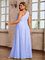 One Shoulder Long Chiffon Dresses with Slit Lavender