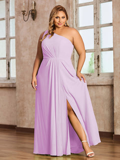 One Shoulder Long Chiffon Dresses with Slit Lilac