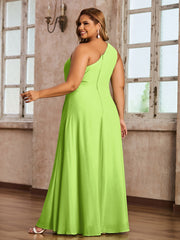 One Shoulder Long Chiffon Dresses with Slit Lime Green