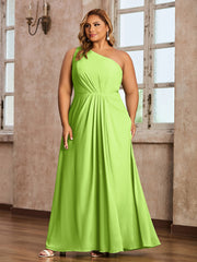 One Shoulder Long Chiffon Dresses with Slit Lime Green