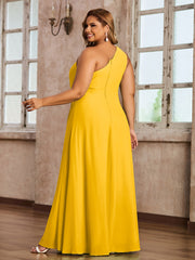 One Shoulder Long Chiffon Dresses with Slit Marigold