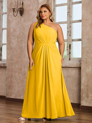 One Shoulder Long Chiffon Dresses with Slit Marigold