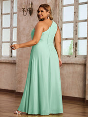 One Shoulder Long Chiffon Dresses with Slit Mint Green