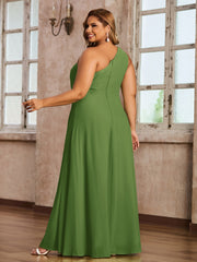 One Shoulder Long Chiffon Dresses with Slit Moss