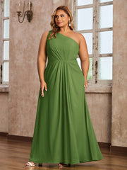 One Shoulder Long Chiffon Dresses with Slit Moss