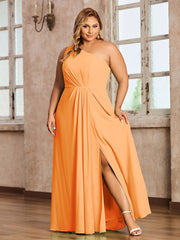One Shoulder Long Chiffon Dresses with Slit Orange