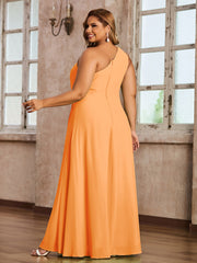 One Shoulder Long Chiffon Dresses with Slit Orange