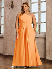 One Shoulder Long Chiffon Dresses with Slit Orange