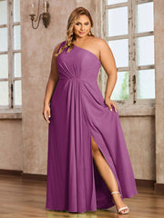 One Shoulder Long Chiffon Dresses with Slit Orchid