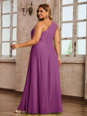 One Shoulder Long Chiffon Dresses with Slit Orchid