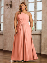 One Shoulder Long Chiffon Dresses with Slit Papaya