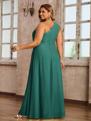 One Shoulder Long Chiffon Dresses with Slit Peacock