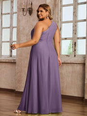 One Shoulder Long Chiffon Dresses with Slit Plum
