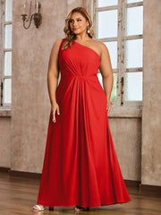 One Shoulder Long Chiffon Dresses with Slit Red