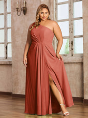 One Shoulder Long Chiffon Dresses with Slit Rust
