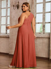 One Shoulder Long Chiffon Dresses with Slit Rust