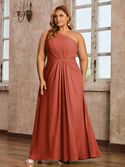 One Shoulder Long Chiffon Dresses with Slit Rust