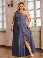 One Shoulder Long Chiffon Dresses with Slit Stormy