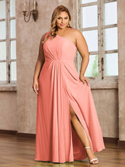 One Shoulder Long Chiffon Dresses with Slit Sunset