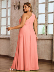 One Shoulder Long Chiffon Dresses with Slit Sunset