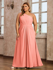 One Shoulder Long Chiffon Dresses with Slit Sunset