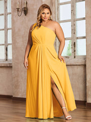 One Shoulder Long Chiffon Dresses with Slit Tangerine