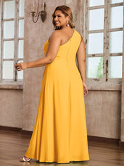 One Shoulder Long Chiffon Dresses with Slit Tangerine