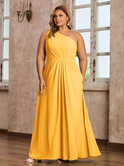 One Shoulder Long Chiffon Dresses with Slit Tangerine