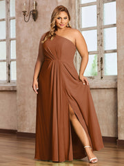 One Shoulder Long Chiffon Dresses with Slit Terracotta