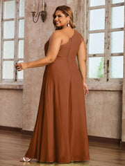 One Shoulder Long Chiffon Dresses with Slit Terracotta