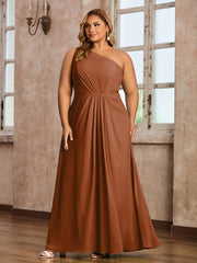 One Shoulder Long Chiffon Dresses with Slit Terracotta