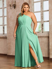 One Shoulder Long Chiffon Dresses with Slit Turquoise