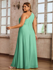 One Shoulder Long Chiffon Dresses with Slit Turquoise