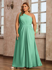 One Shoulder Long Chiffon Dresses with Slit Turquoise