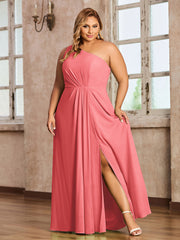 One Shoulder Long Chiffon Dresses with Slit Watermelon